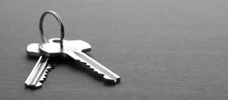 2 keys on a keyring lying on wood